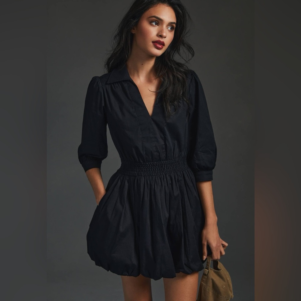 Porridge for Anthropologie Black Bubble Hem Mini Dress